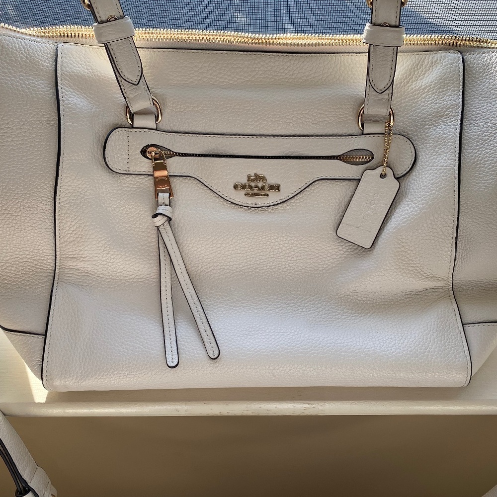 Coach chalk white leather Kleo Carryall shoulder bag/crossbody